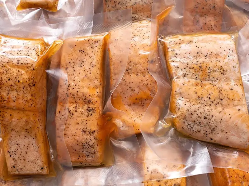 Freeze Cooked Salmon In Vacuum